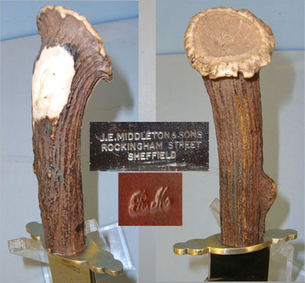 Large J.E. Middleton & Sons Sheffield Hand Made Bowie Knife With Solid Stag Horn Handle & Scabbard. ED 2428 Hunting Knive