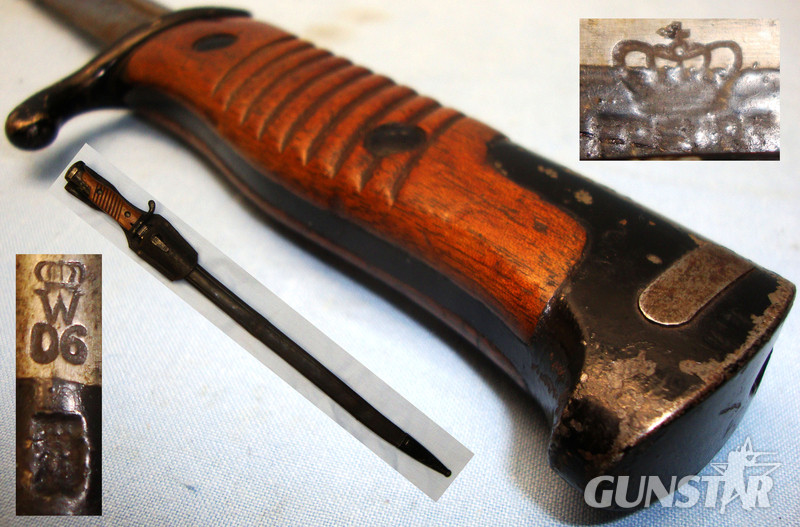 German Imperial Colonial Forces Seitengewehr Model 1898 Quillback Bayonet, Scabbard and Frog. BAYO 6275. Bayonet