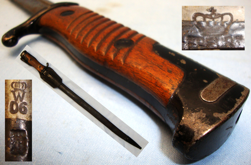 German Imperial Colonial Forces Seitengewehr Model 1898 Quillback Bayonet, Scabbard and Frog. BAYO 6275. Bayonet