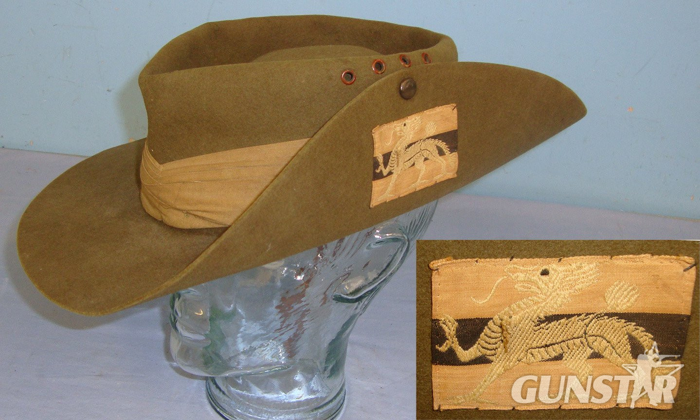 WW2 Hong Kong Military Service Corps (HKMSC) Burma Issue Tropical Slouch Hat With Dragon Divisional/ Formation Patch, Pagri Headband & Chin Strap. Sn 11872:8  Clothing in 