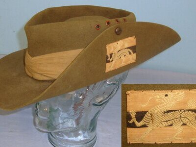 WW2 Hong Kong Military Service Corps (HKMSC) Burma Issue Tropical Slouch Hat With Dragon Divisional/ Formation Patch, Pagri Headband & Chin Strap. Sn 11872:8  Clothing