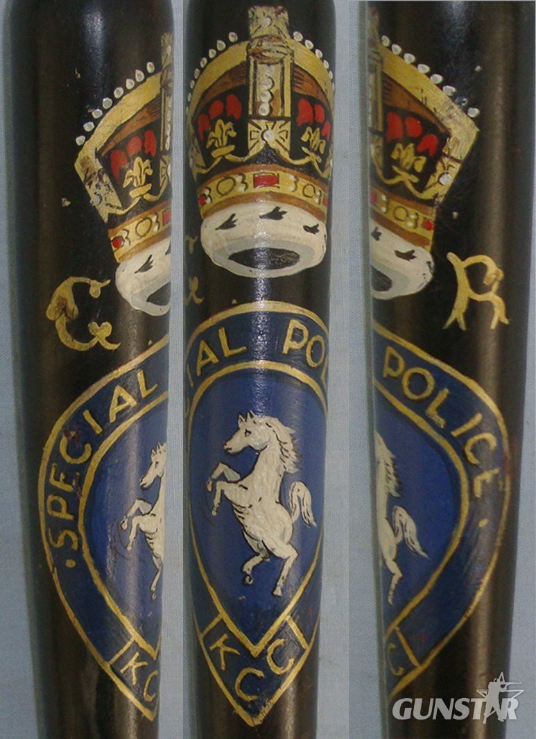 WW1 Era King’s Crown Hiatt & Co Birmingham, Hand Painted ‘KCC’ Kent County Constabulary Special Constables Lignum Vitae Police Truncheon With Collection Number Brass Tag 70** FROM THE GEORGE RALPH LEYLAND COLLECTION OF TRUNCHEONS & TIPSTAFFS** Sn 22812 Antique & Militaria