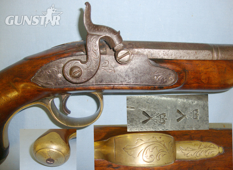 Early 1800’s English Form .700 Calbre Flintlock Converted To Percussion Traveling / Holster Pistol None Muzzleloader