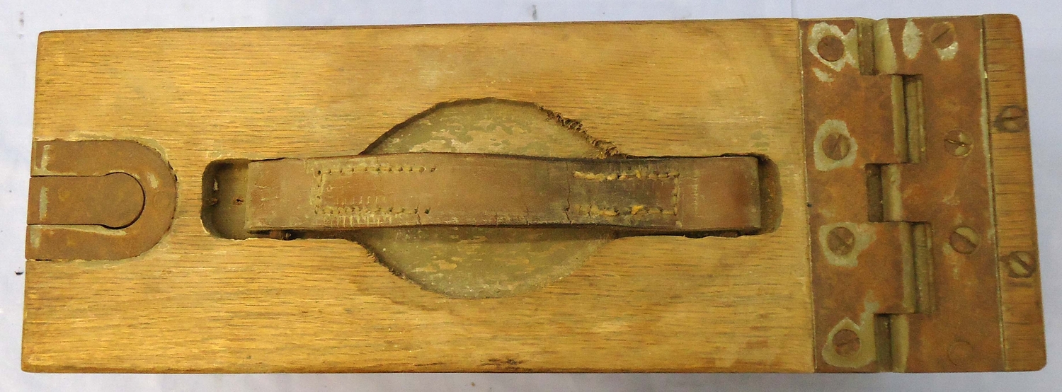 This is a rare American WW1 era wooden ammunition box for the American .30 Cal. M1917 Browning machine gun introduced in World War 1. This finger jointed wooden box has a heavy duty steel hinge which is retained by seven steel screws and a steel pin. The  wooden ammunition box for the American .30 Cal. M1917 Browning machine gun introduced in World War 1. This finger jointed wooden box has a heavy duty steel hinge which is retained by seven steel screws and a steel pin. The steel flush mounted spring loade Other Accessory 
