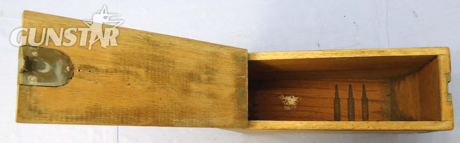 {CATEGORY} - This is a rare American WW1 era wooden ammunition box for the American .30 Cal. M1917 Browning machine gun introduced in World War 1. This finger jointed wooden box has a heavy duty steel hinge which is retained by seven steel screws and a steel pin. The  wooden ammunition box for the American .30 Cal. M1917 Browning machine gun introduced in World War 1. This finger jointed wooden box has a heavy duty steel hinge which is retained by seven steel screws and a steel pin. The steel flush mounted spring loade Other Accessory in 