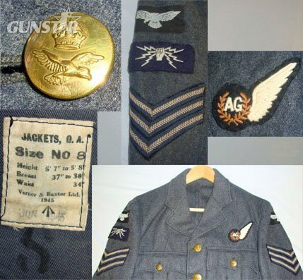 WW2 1945 RAF Sergeant\'s Tunic With Embroidered Air Gunner Badge, Rank Insignia RAF Eagle & Air Gunner & Radio Operator / Mechanic Patch Size 8. U 378. WW2 1945 RAF Sergeant's Tunic With Embroidered Air Gunner Badge, Rank Insignia RAF Eagle & Air Gunner & Radio Operator / Mechanic Patch Size 8. U 378. Clothing