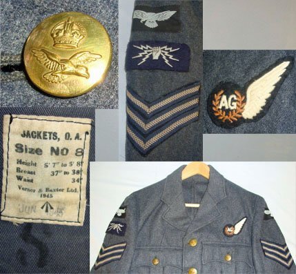 WW2 1945 RAF Sergeant\'s Tunic With Embroidered Air Gunner Badge, Rank Insignia RAF Eagle & Air Gunner & Radio Operator / Mechanic Patch Size 8. U 378. WW2 1945 RAF Sergeant's Tunic With Embroidered Air Gunner Badge, Rank Insignia RAF Eagle & Air Gunner & Radio Operator / Mechanic Patch Size 8. U 378. Clothing