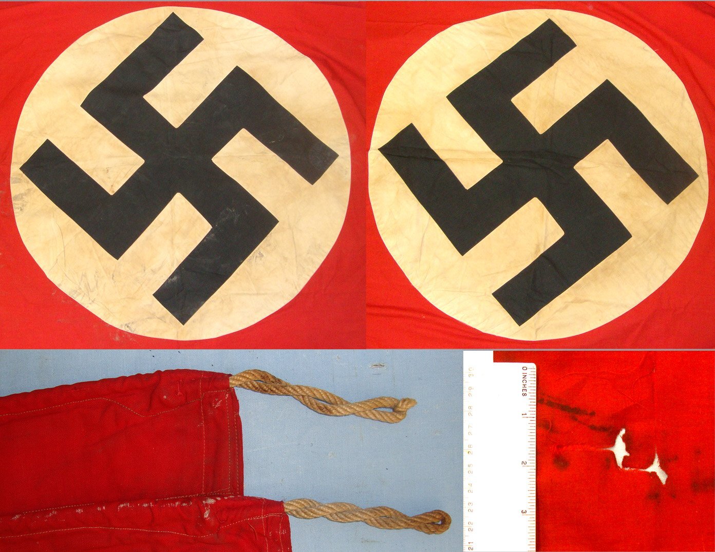 LARGE**WW2 Era Nazi German NSDAP (National Socialist German Workers\' Party) Double Sided Flag (3 Feet 9 Inches X 7 Feet 4 ½ Inches). Sn 22469  Antique & Militaria
