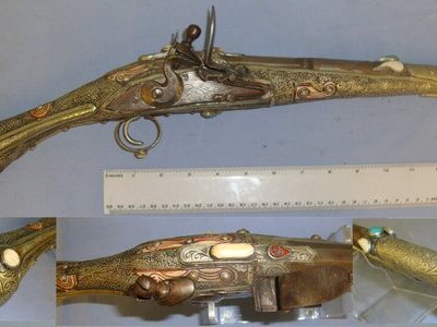VERY ORNATE SILVER WRAPPED WITH CORAL & POLISHED ANTIQUE IVORY DECORATION**C1800 16 Bore Balkan / Ottoman Rat Tail Butt Flintlock Pistol. Sn 21393:8 16 Bore/gauge Muzzleloader