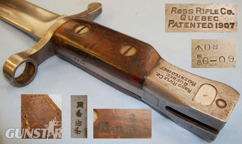 Scarce* WW1 1909 Dated Canadian Ross Mark I, 1908 Patent, Bayonet with Stepped Back Muzzle Ring & Original Blade Tip, Complete With 1909 Dated Scabbard With Integral Frog. Sn 10880:25. Bayonet