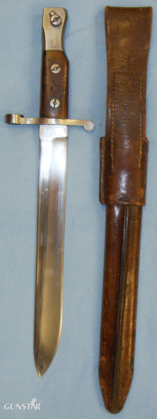  Scarce* WW1 1909 Dated Canadian Ross Mark I, 1908 Patent, Bayonet with Stepped Back Muzzle Ring & Original Blade Tip, Complete With 1909 Dated Scabbard With Integral Frog. Sn 10880:25. Bayonet