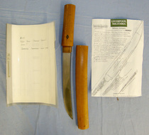 ANCIENT PRE 1600 BLADE**Japanese Soshuden School Yori Doshi (Armour Piercing) Dagger Blade In Wood Shira Saya Resting Mounts, Previous Owners Research Notes & Expert Assessment. Sn 20631 Dagger