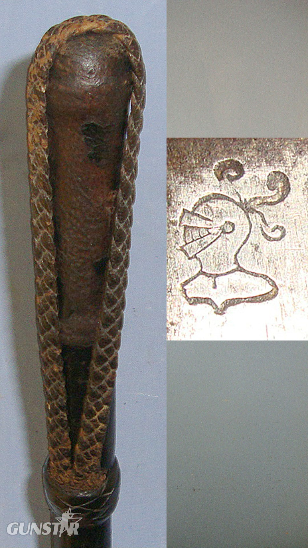 Boer War Era British Officer’s Brown Leather Covered Swagger Sword Stick With German W.R. Kirschbaum & Co (Later WKC) Solingen Triangular Section Blade With Plaited Leather Retaining / Wrist Strap. Sn 23182 Sword