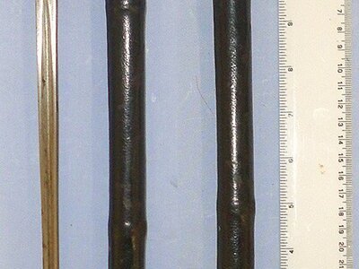 Boer War Era British Officer’s Brown Leather Covered Swagger Sword Stick With German W.R. Kirschbaum & Co (Later WKC) Solingen Triangular Section Blade With Plaited Leather Retaining / Wrist Strap. Sn 23182 Sword