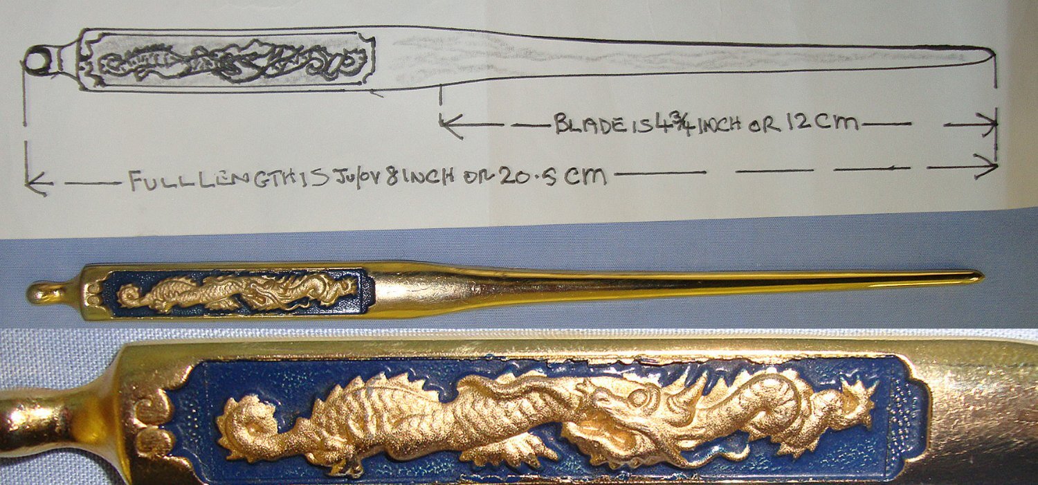 20th Century Japanese Gilded Soft Metal Dragon Decorated Kogai For Japanese Wakizashi Sword Fittings. ED 3057 Sword