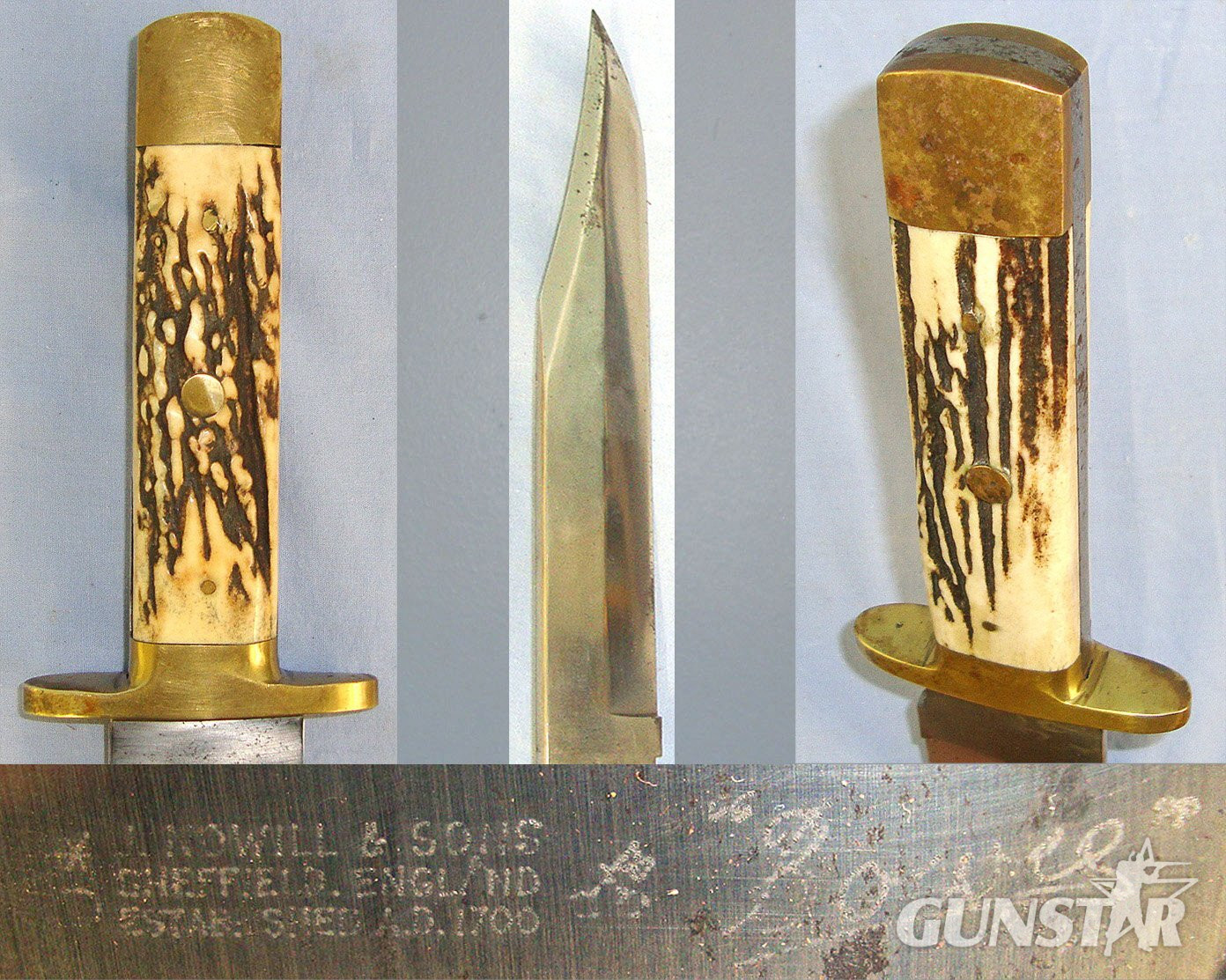 Large**John Nowill & Sons, Sheffield Bowie knife With Stag Antler Hilt Scales & Scabbard. Sn 23389  Knive