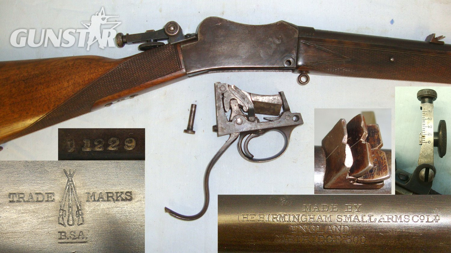 Early 1900’s BSA Martini Action .300 Obsolete Calibre Take Down Rook Rifle With 3 Leaf Graduated Rear Sight Folding Ring Fore Sight & Additional BSA 1909 Patent Folding Aperture Sight. Sn 23637 rook rifle Single Shot .300 Rook Rifle