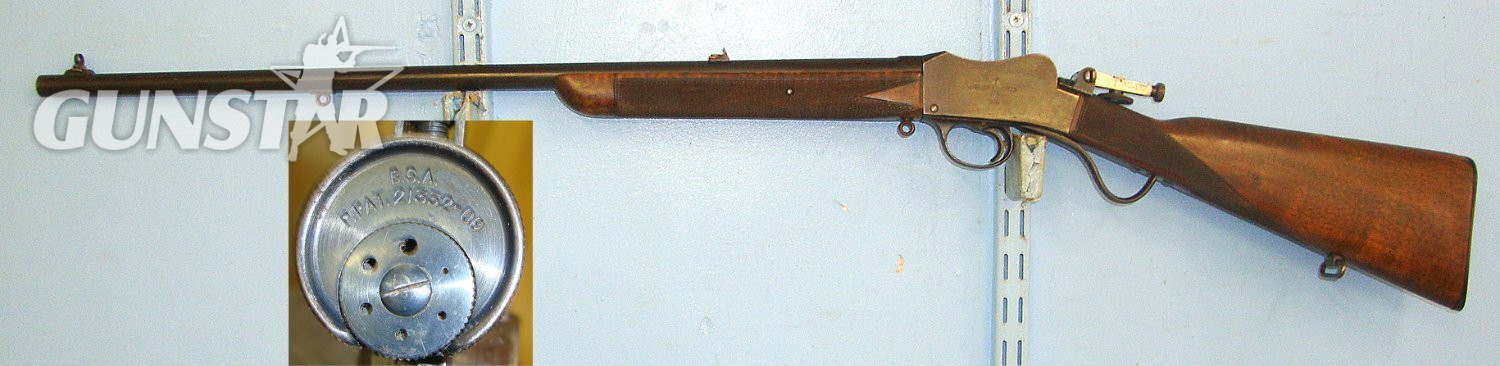  Early 1900’s BSA Martini Action .300 Obsolete Calibre Take Down Rook Rifle With 3 Leaf Graduated Rear Sight Folding Ring Fore Sight & Additional BSA 1909 Patent Folding Aperture Sight. Sn 23637 rook rifle Single Shot .300 Rook Rifle