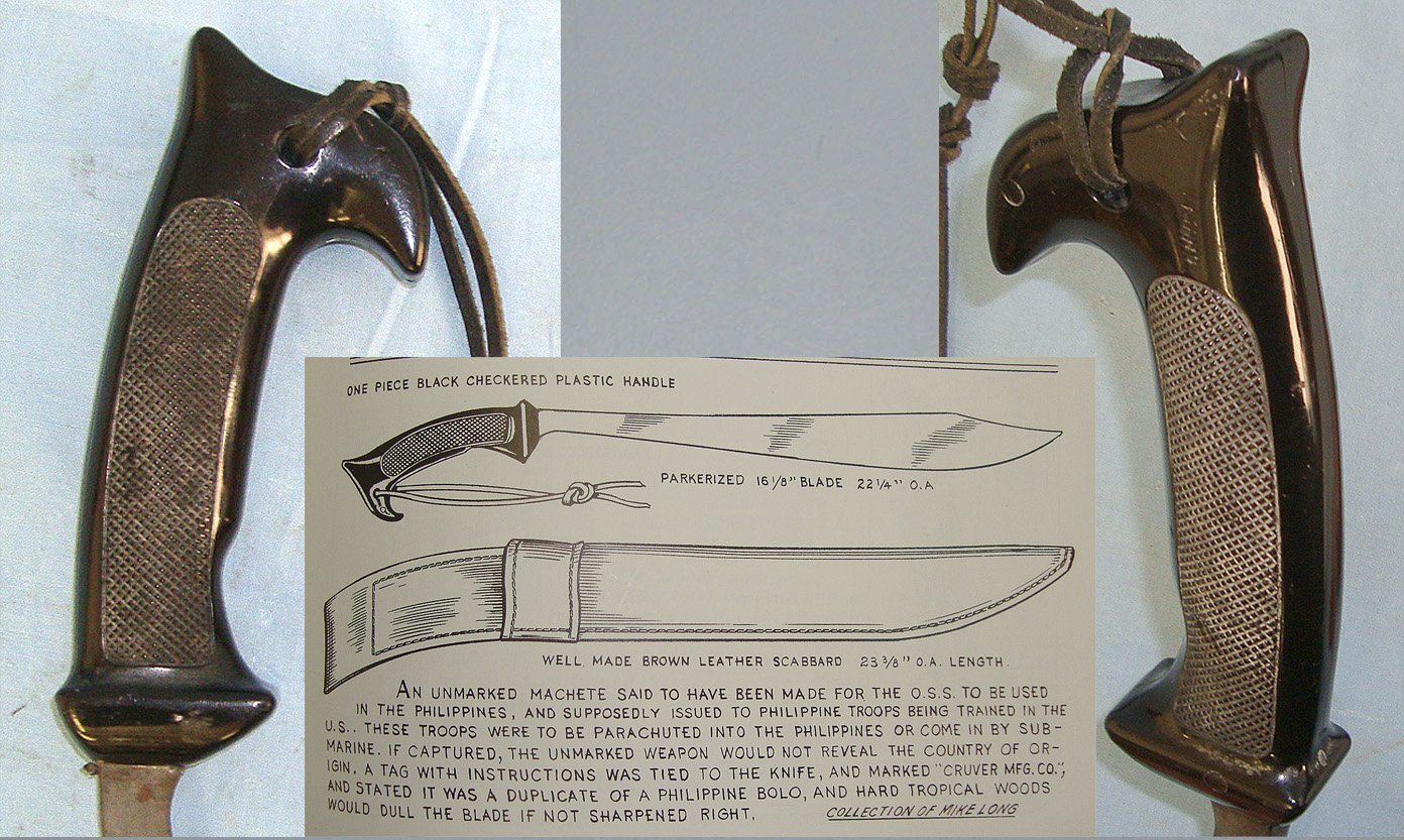 RARE** Sterile WW2 U.S. Collins No. 1253 Type 1 Paratroop & Office Of Strategic Command (O.S.S. Special Forces) Machete With Wrist Cord & Original Leather Scabbard With Integral Frog. Sn 23399 Knive