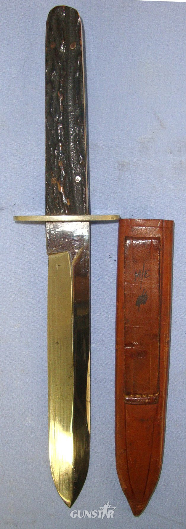  Victorian Christopher Johnson & Co Western Works Sheffield Spear Bowie Belt Dagger With Stag Antler Scales & Open Top Leather Scabbard. Sn 22965 Knive