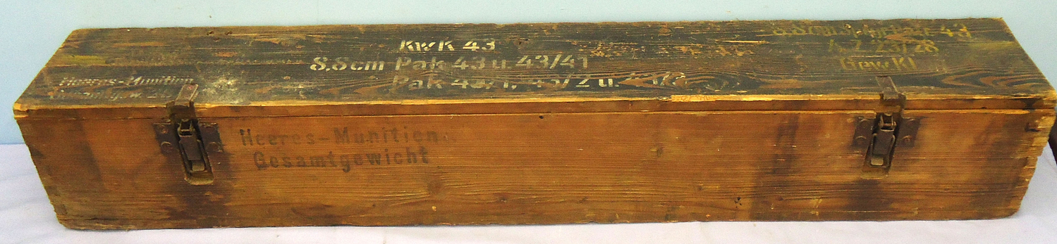 Rare German WW2 8.8cm (88 x 822R) King Tiger H/E. High Explosive Round Wooden Transit Case For The Tiger ll Tank, PaK 43 and KwK43 Guns. Sn - O 2066 Rare German WW2 8.8cm (88 x 822R) King Tiger H/E. High Explosive Round Wooden Transit Case For The Tiger ll Tank, PaK 43 and KwK43 Guns. Sn - O 2066  Other Ammunition - {CATEGORY} in 