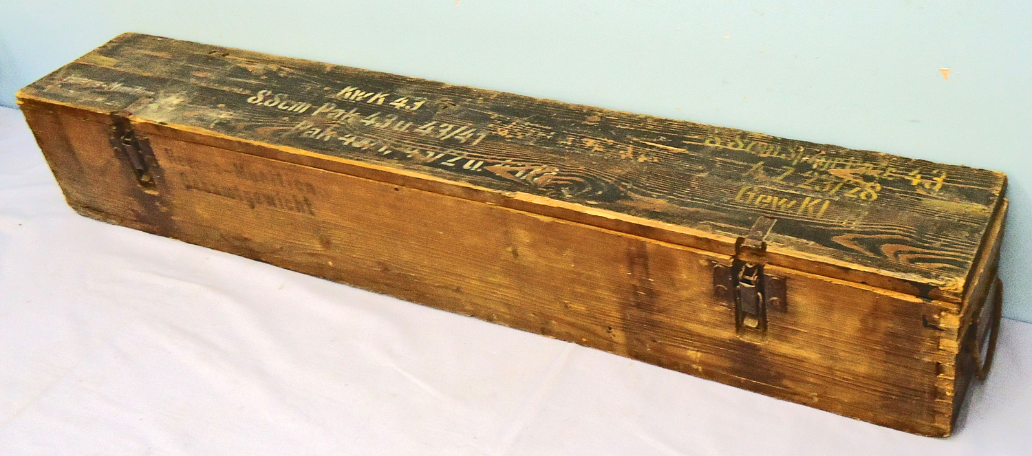 Rare German WW2 8.8cm (88 x 822R) King Tiger H/E. High Explosive Round Wooden Transit Case For The Tiger ll Tank, PaK 43 and KwK43 Guns. Sn - O 2066 Rare German WW2 8.8cm (88 x 822R) King Tiger H/E. High Explosive Round Wooden Transit Case For The Tiger ll Tank, PaK 43 and KwK43 Guns. Sn - O 2066  Other Ammunition - {CATEGORY}