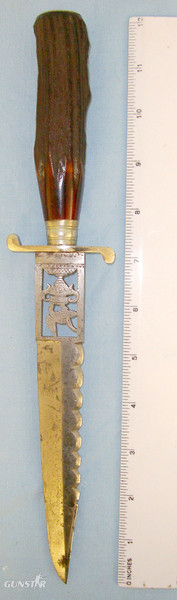 19th Century Italian Form Hunting Knife / Dirk With Stag Antler Hilt, Pierced Blade & German Silver Fittings. Sn 18269. Hunting Knive in 