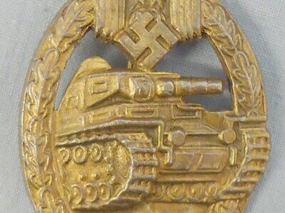 Nazi WWII Bronze Tank Battle Badge by Frank & Reif, Stuttgart. 22103. Nazi WWII Bronze Tank Battle Badge by Frank & Reif, Stuttgart. 22103.  Antique & Militaria