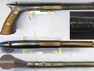 Jim Greathead of Clanville, England, made, U.S. Under hammer Percussion Boot Pistol as used by Gamblers in the mid 19th Centuary. (1 of 750 made) **UK 2018 DEACTIVATION CERTIFICATED** Sn - 22786 Jim Greathead of Clanville, England, made, U.S. Under hammer Percussion Boot Pistol as used by Gamblers in the mid 19th Centuary. (1 of 750 made) **UK 2018 DEACTIVATION CERTIFICATED** Sn - 22786 Various Single Shot