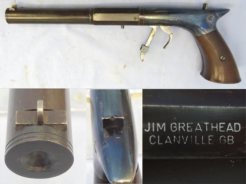 Jim Greathead of Clanville, England, made, U.S. Under hammer Percussion Boot Pistol as used by Gamblers in the mid 19th Centuary. (1 of 750 made) **UK 2018 DEACTIVATION CERTIFICATED** Sn - 22786 Jim Greathead of Clanville, England, made, U.S. Under hammer Percussion Boot Pistol as used by Gamblers in the mid 19th Centuary. (1 of 750 made) **UK 2018 DEACTIVATION CERTIFICATED** Sn - 22786 Various Single Shot