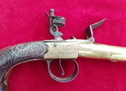 Ref 2352. A rare English Queen Anne style cannon barrel flintlock pistol made by HADLEY of London.   Muzzleloader