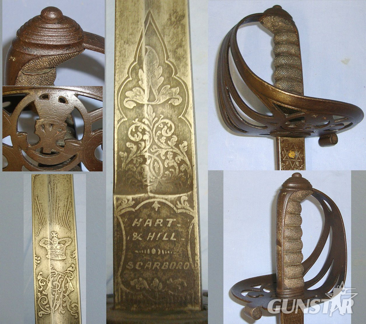 Victorian, British Ordnance Scarboro Rifles (Scarborough North Yorkshire) Pattern 1827 Volunteer Rifle Brigade Officer's Sword With Etched Blade By Hart & Hill, Scarboro & Scabbard. Sn 23156 Sword