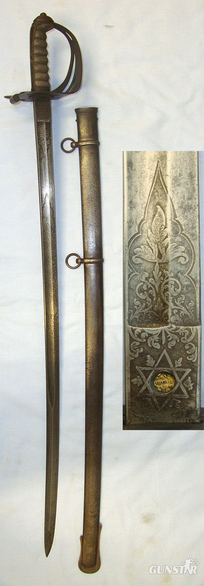  Victorian, British Ordnance Scarboro Rifles (Scarborough North Yorkshire) Pattern 1827 Volunteer Rifle Brigade Officer's Sword With Etched Blade By Hart & Hill, Scarboro & Scabbard. Sn 23156 Sword