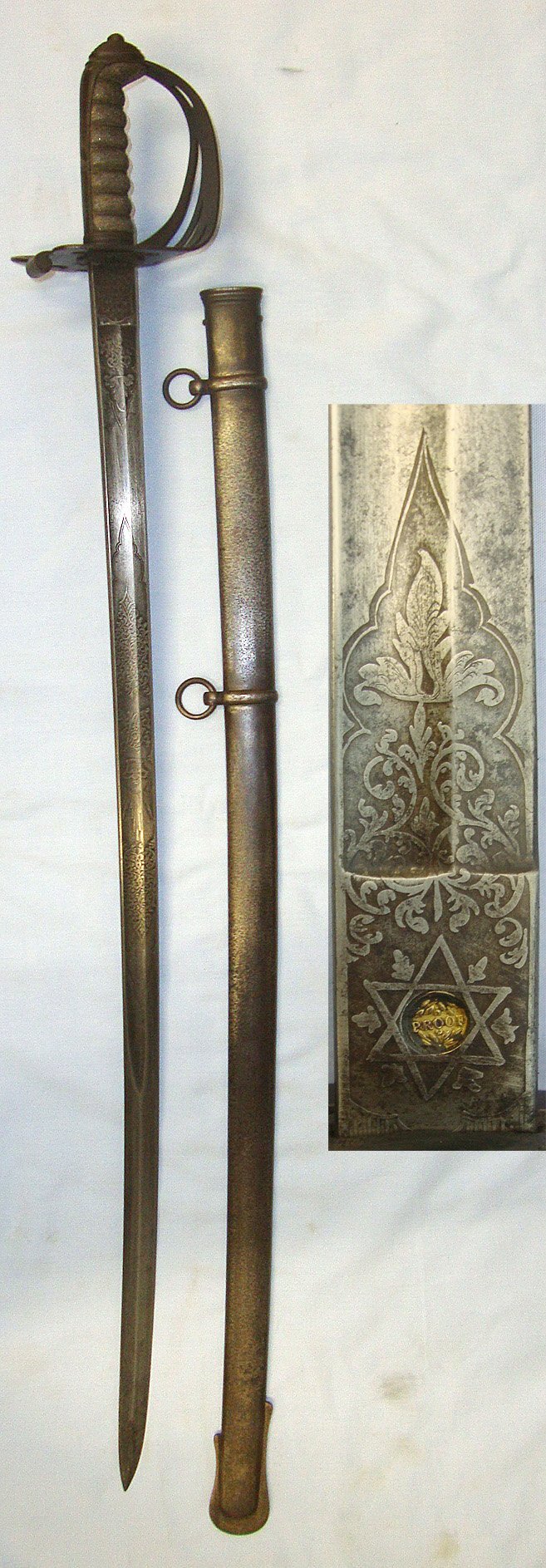  Victorian, British Ordnance Scarboro Rifles (Scarborough North Yorkshire) Pattern 1827 Volunteer Rifle Brigade Officer's Sword With Etched Blade By Hart & Hill, Scarboro & Scabbard. Sn 23156 Sword