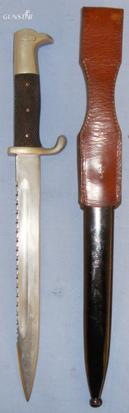  German Luftwaffe ‘M98’ Sawback Dress Bayonet with Steel Scabbard and Brown Leather Frog. BAYO 243. Bayonet