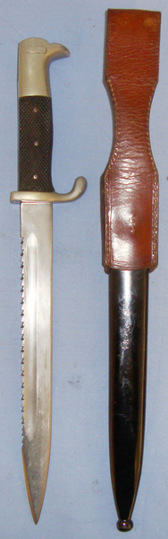  German Luftwaffe ‘M98’ Sawback Dress Bayonet with Steel Scabbard and Brown Leather Frog. BAYO 243. Bayonet
