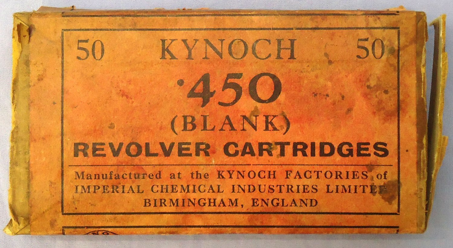 Kynoch British Kynoch Box of 50 Fired .450” Blank Pistol Cartridges. - O 2134  Other Ammunition - {CATEGORY} in 