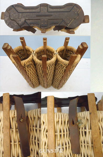  INERT DEACTIVATED. Rare, WW1, Imperial German Three Round Wicker & Wood Basket Containing Three Fired 77mm(77x227R) Field Gun Cartridge Cases. - 17356 INERT DEACTIVATED. Rare, WW1, Imperial German Three Round Wicker & Wood Basket Containing Three Fired 77mm(77x227R) Field Gun Cartridge Cases. - 17356  Other Ammunition