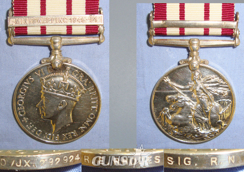 British Royal Navy 1915 To 1962 King’s Crown George VI Naval General Service Silver Medal (GSM) With ‘1945-1951 Minesweeping’ Clasp Awarded To D/JX 292924 Signaller R.E. Rhodes RN & Ribbon  Antique & Militaria