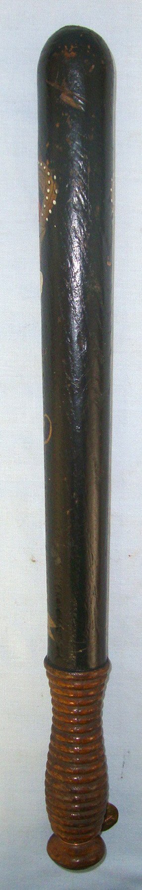  Victorian Era Scottish Aberdeen City Police Constabulary Queen’s Crown Hand Painted Decoration Ebonised Wood Police Truncheon With Collection Number Brass Tag 120 ** FROM THE GEORGE RALPH LEYLAND COLLECTION OF TRUNCHEONS & TIPSTAFFS** Sn 22811 Antique & Militaria