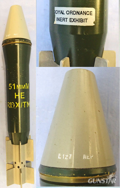 INERT DEACTIVATED. MINT. ‘Royal Ordnance Inert Exhibit’ Unfired British 51MM High Explosive (HE) Mortar. - O 2044 INERT DEACTIVATED. MINT. ‘Royal Ordnance Inert Exhibit’ Unfired British 51MM High Explosive (HE) Mortar. - O 2044  Other Ammunition in 