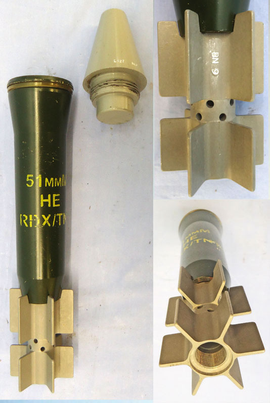 INERT DEACTIVATED. MINT. ‘Royal Ordnance Inert Exhibit’ Unfired British 51MM High Explosive (HE) Mortar. - O 2044 INERT DEACTIVATED. MINT. ‘Royal Ordnance Inert Exhibit’ Unfired British 51MM High Explosive (HE) Mortar. - O 2044  Other Ammunition