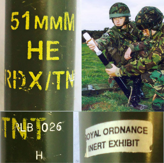  INERT DEACTIVATED. MINT. ‘Royal Ordnance Inert Exhibit’ Unfired British 51MM High Explosive (HE) Mortar. - O 2044 INERT DEACTIVATED. MINT. ‘Royal Ordnance Inert Exhibit’ Unfired British 51MM High Explosive (HE) Mortar. - O 2044  Other Ammunition