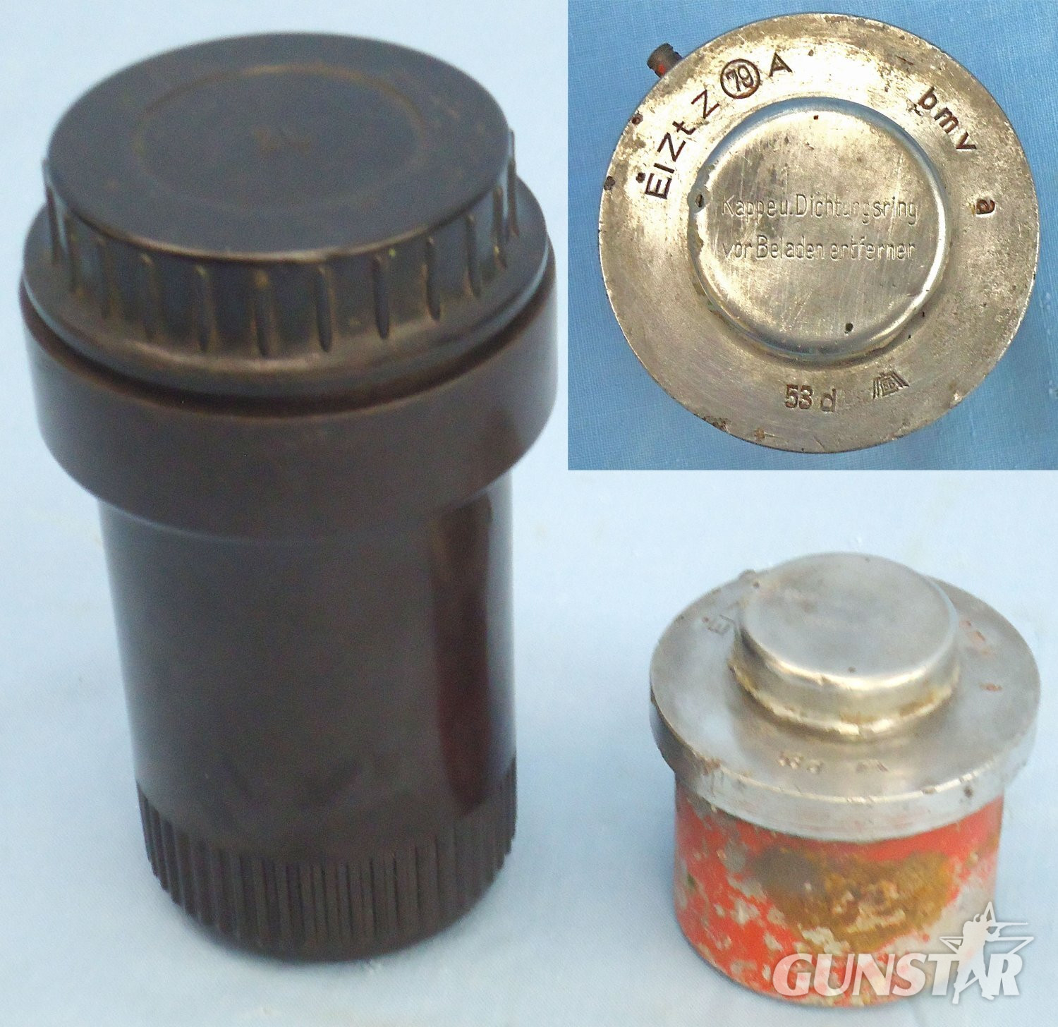 INERT DEACTIVATED, WW2, German No 79A, EiZtZ 79A Electrical Pyrotechnic Bomb Fuze, Safety Cap & Bakelite Transit Container. - O 2211 INERT DEACTIVATED, WW2, German No 79A, EiZtZ 79A Electrical Pyrotechnic Bomb Fuze, Safety Cap & Bakelite Transit Container. - O 2211  Other Ammunition in 