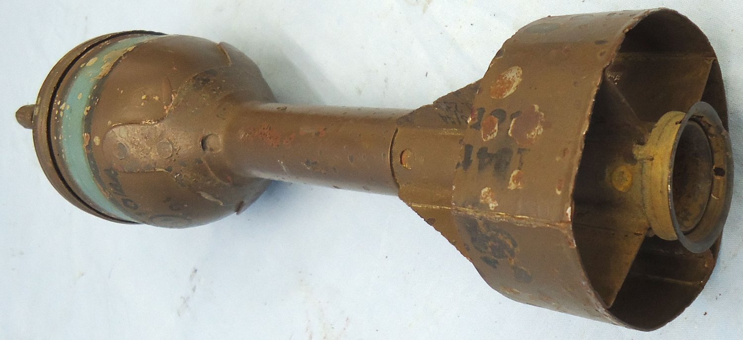 {CATEGORY} - INERT DEACTIVATED. British WW2, 1944 Dated, PIAT Mark IV, (Projector Infantry Anti-tank) HEAT (High Explosive Anti Tank) Round & Fuze. Sn 23341 INERT DEACTIVATED. British WW2, 1944 Dated, PIAT Mark IV, (Projector Infantry Anti-tank) HEAT (High Explosive Anti Tank) Round & Fuze. Sn 23341 Various Other Ammunition