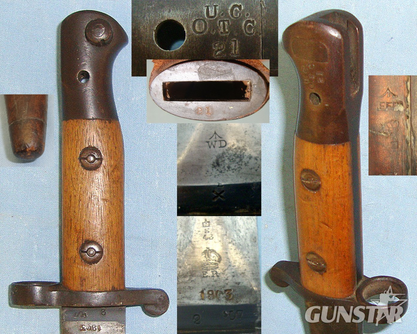 1907 British WD 1903 Pattern Sword Bayonet To ‘U.C. O.T.C.’ (University College School Officer Training Corps) & Rare Land Pattern Scabbard With Integral Leather Frog. Sn 23397 Bayonet