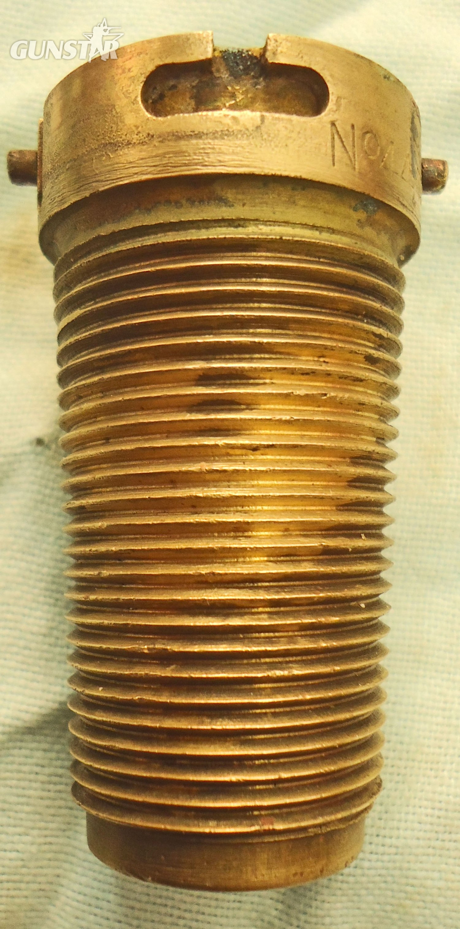 {CATEGORY} - INERT DEACTIVATED. Rare, British, WW1, (1915 Dated), Unfired, British No 44 Mark II Percussion Nose Fuze & Transit Cap For High Explosive & Smoke Rounds. - O 2198 INERT DEACTIVATED. Rare, British, WW1, (1915 Dated), Unfired, British No 44 Mark II Percussion Nose Fuze & Transit Cap For High Explosive & Smoke Rounds. - O 2198  Other Ammunition in 