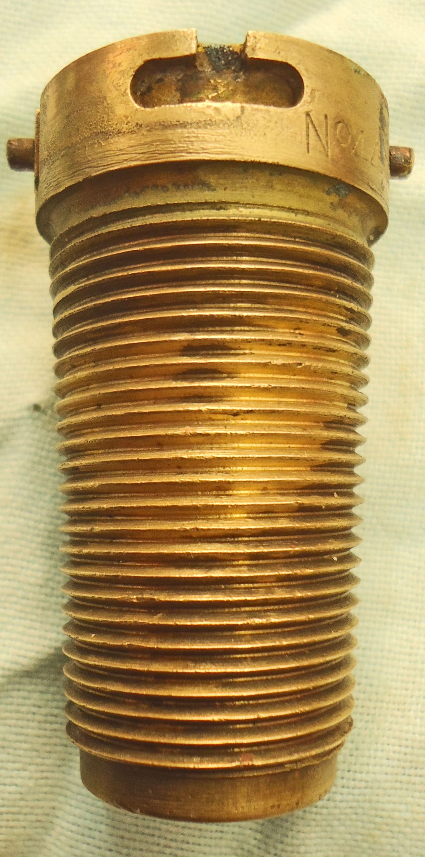 {CATEGORY} - INERT DEACTIVATED. Rare, British, WW1, (1915 Dated), Unfired, British No 44 Mark II Percussion Nose Fuze & Transit Cap For High Explosive & Smoke Rounds. - O 2198 INERT DEACTIVATED. Rare, British, WW1, (1915 Dated), Unfired, British No 44 Mark II Percussion Nose Fuze & Transit Cap For High Explosive & Smoke Rounds. - O 2198  Other Ammunition in 