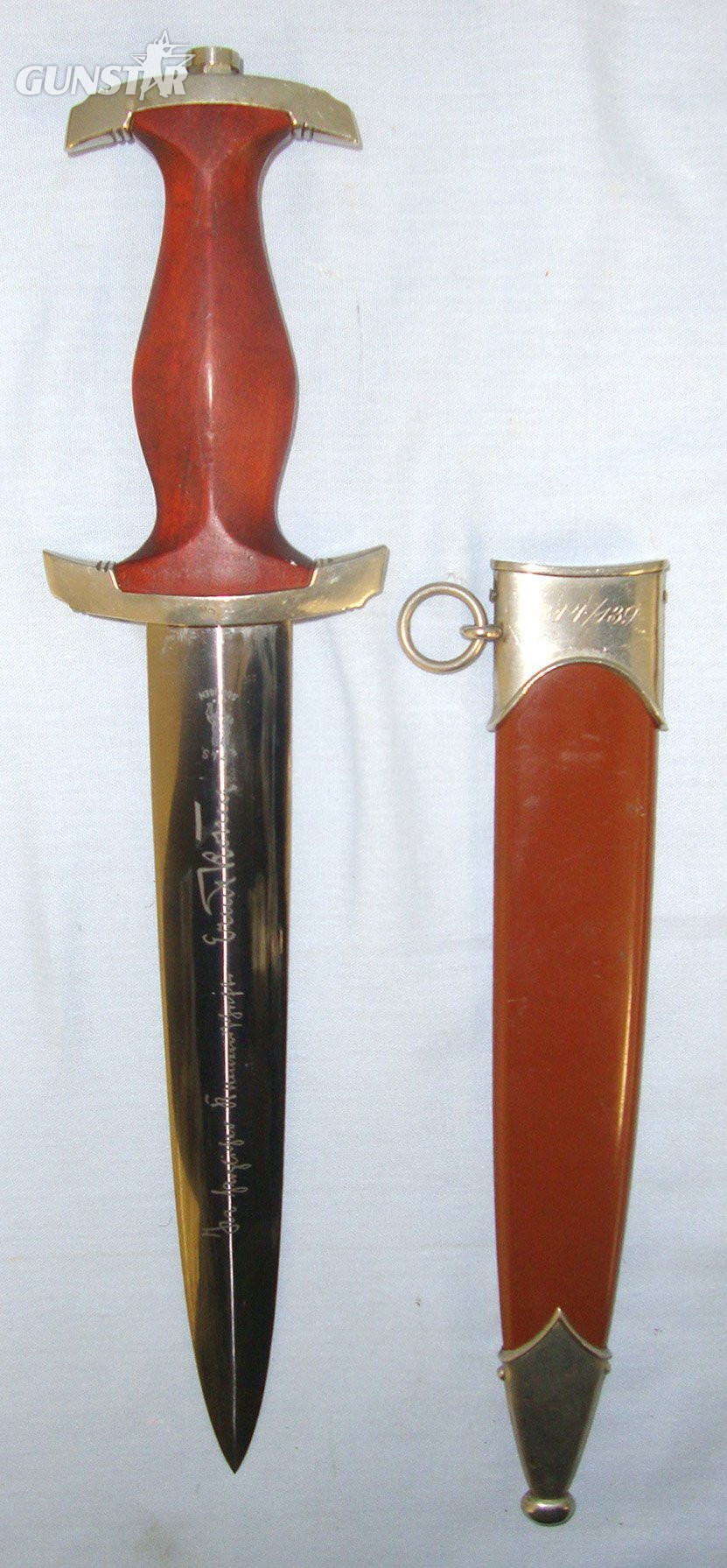  EXTREMELY RARE**FULL ROHM NAME & FRIENDSHIP MOTTO PRESENT**EARLY PRODUCTION**Nazi German 1933 Pattern SA Dagger By EP&S (Ernst Pack & Söhne) Solingen With Motto Etched Blade & Scabbard Inscribed 114/439. Sn 23257 Dagger