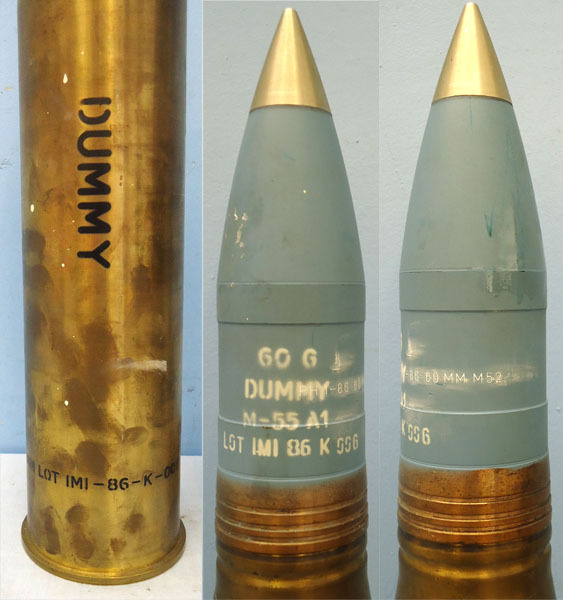 INERT DEACTIVATED. Israeli Mint 60MM (60x410R) HVMS HE (High Explosive) Dummy Tank Round. - O 1659 INERT DEACTIVATED. Israeli Mint 60MM (60x410R) HVMS HE (High Explosive) Dummy Tank Round. - O 1659  Other Ammunition